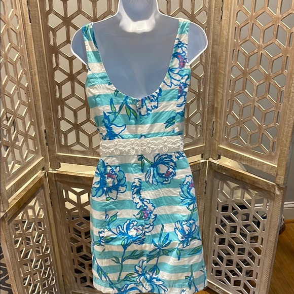 Lilly Pulitzer Serena Dress Shorley Blue Tossing The Line - Picture 8 of 13